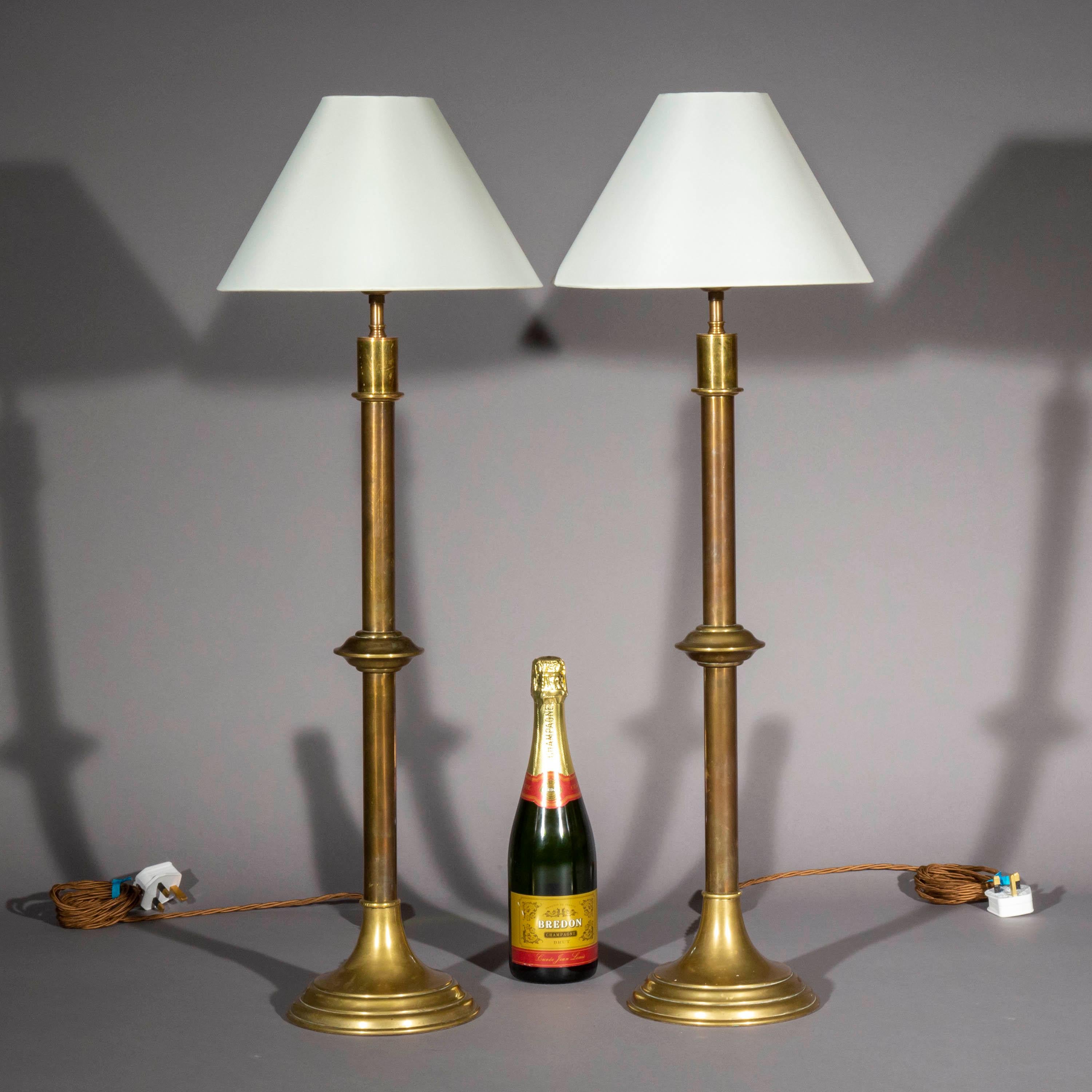 Pair of Antique Tall Brass Table Lamps at 1stDibs
