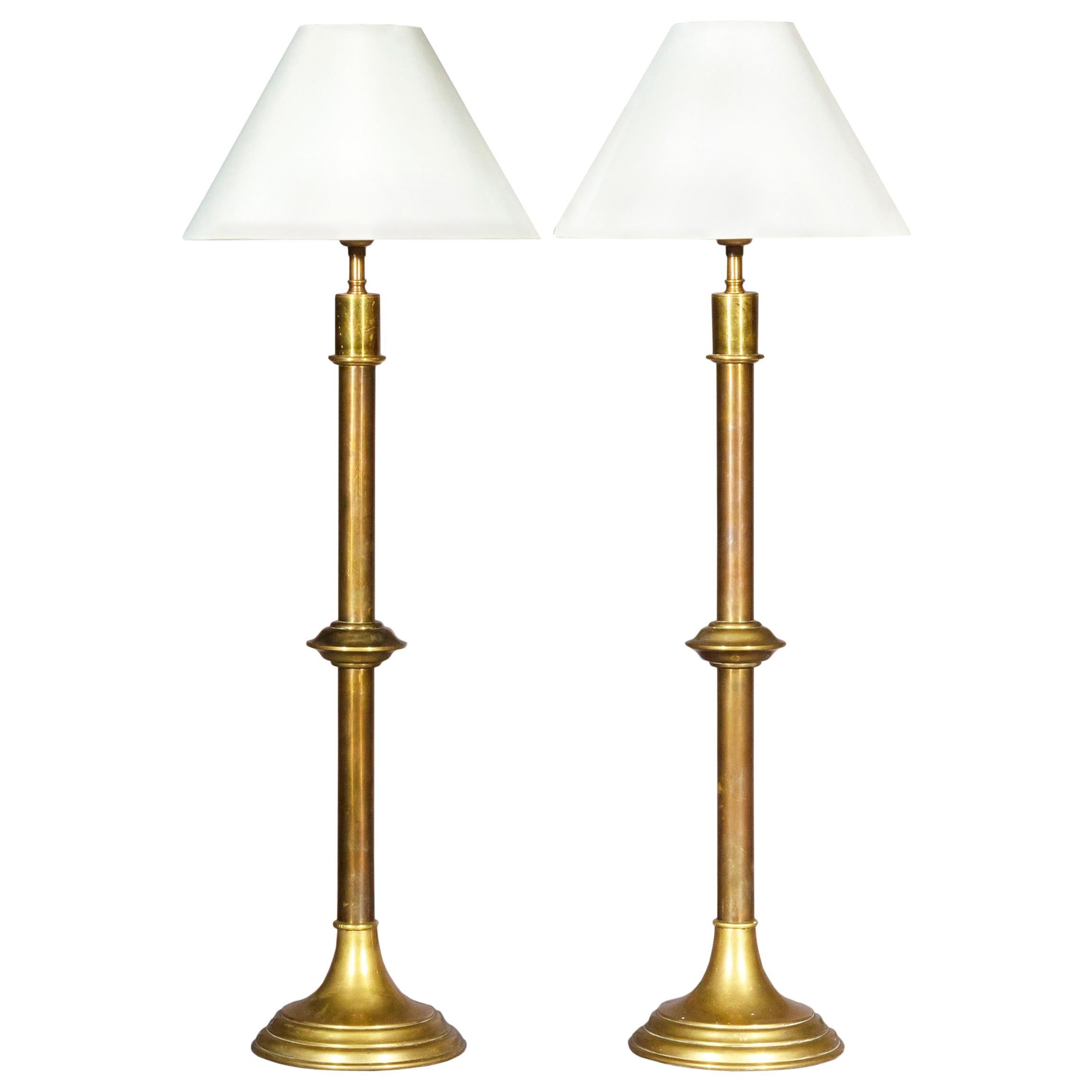 Pair of Antique Tall Brass Table Lamps at 1stDibs