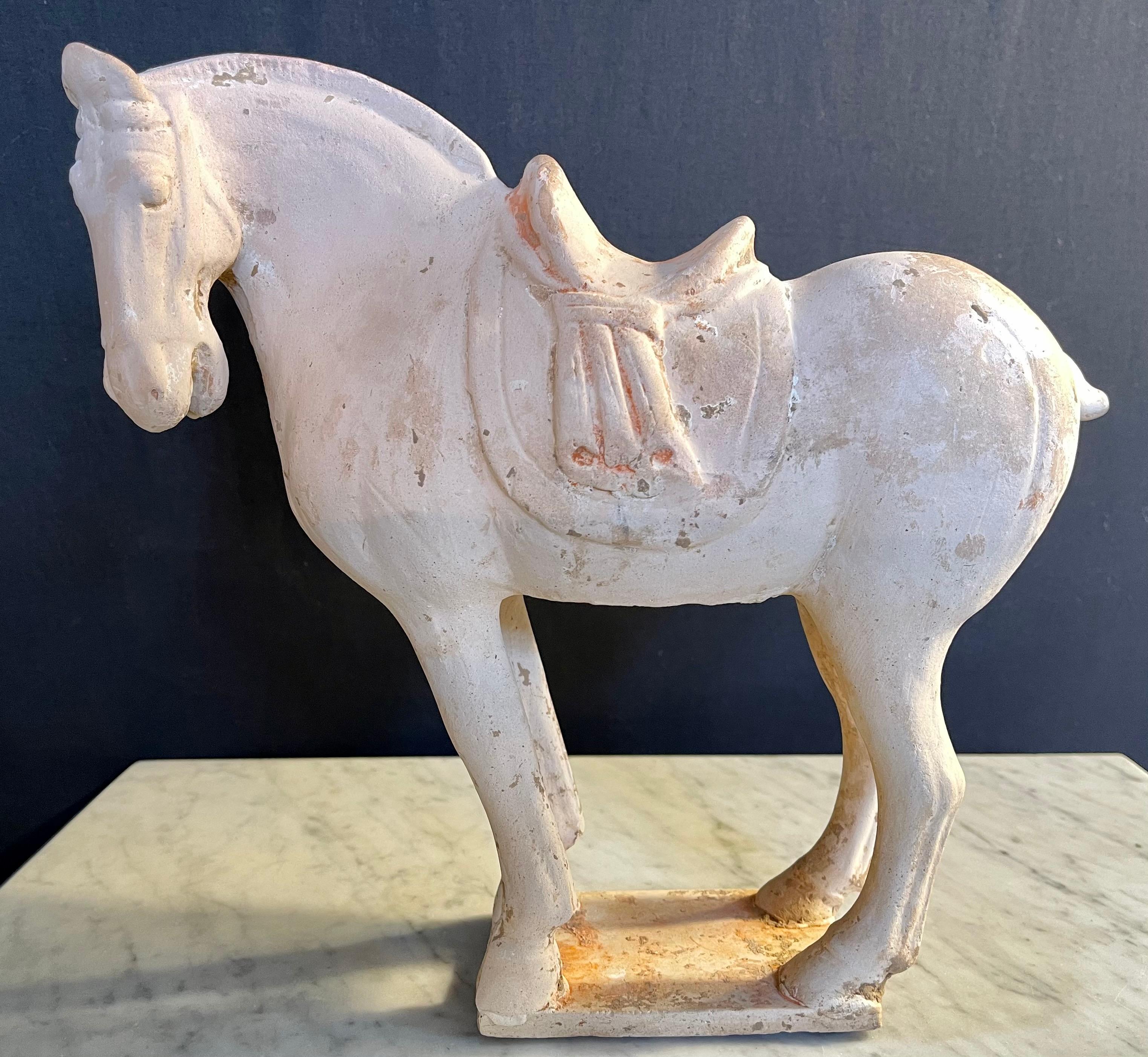 Pair of Antique Tang Style Pottery Horses In Fair Condition In Stamford, CT