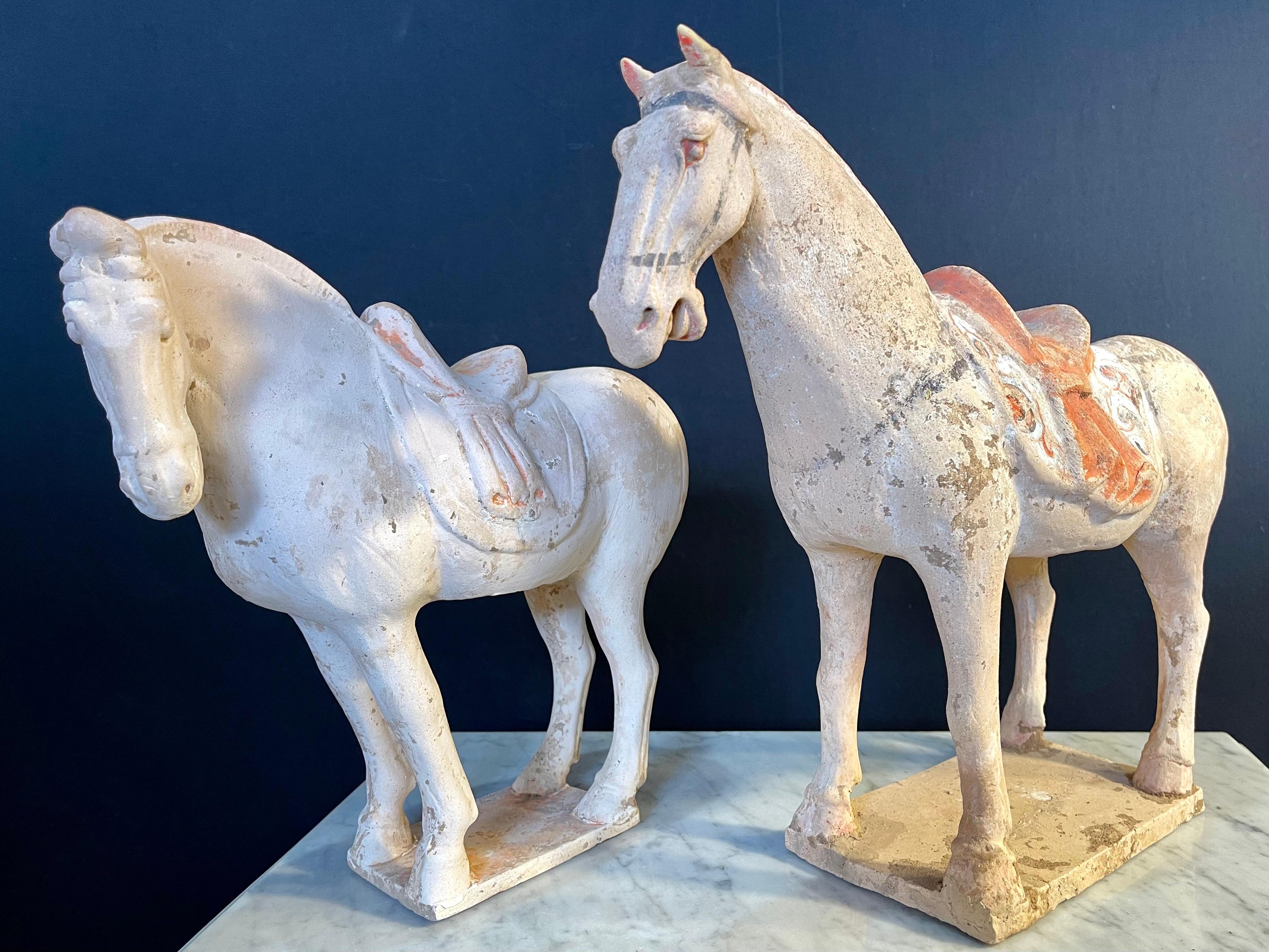 20th Century Pair of Antique Tang Style Pottery Horses