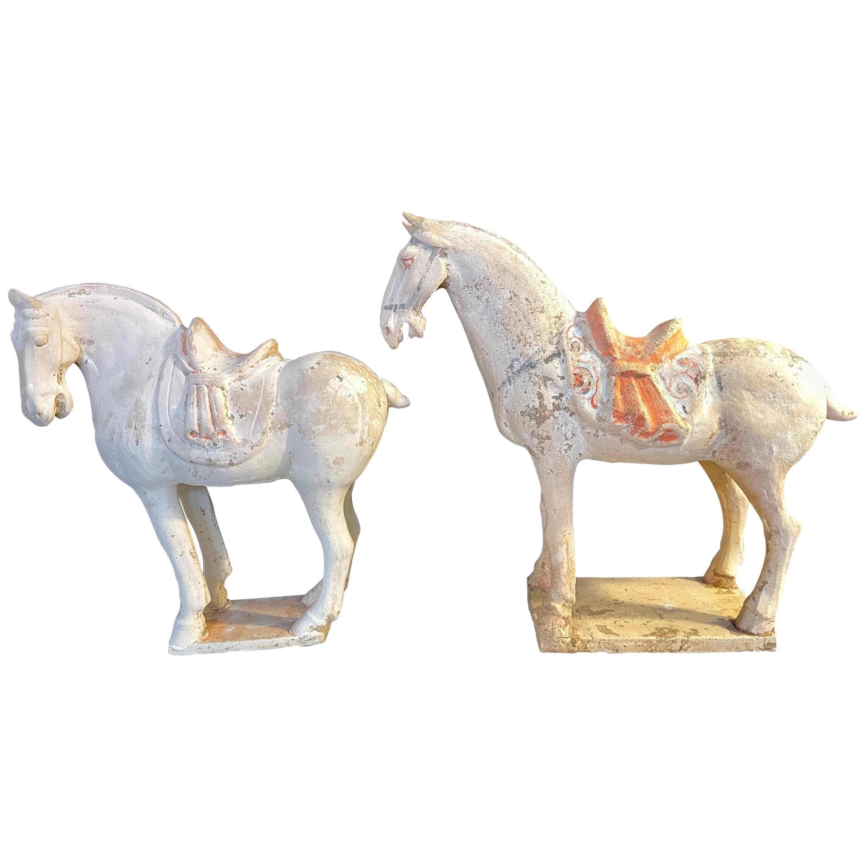 Pair of Antique Tang Style Pottery Horses