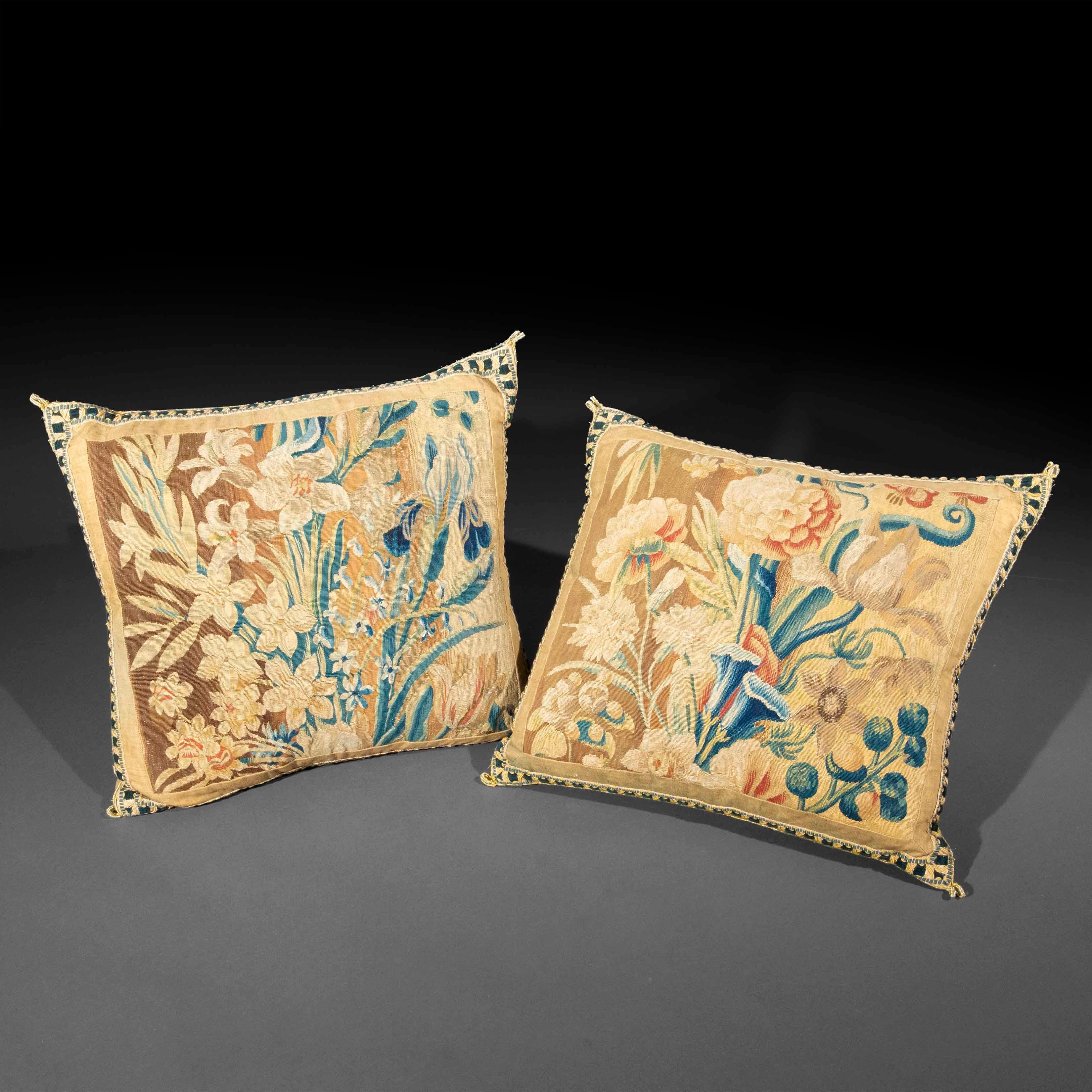 Pair of Antique Tapestry Pillows or Cushions, 17th Century French For