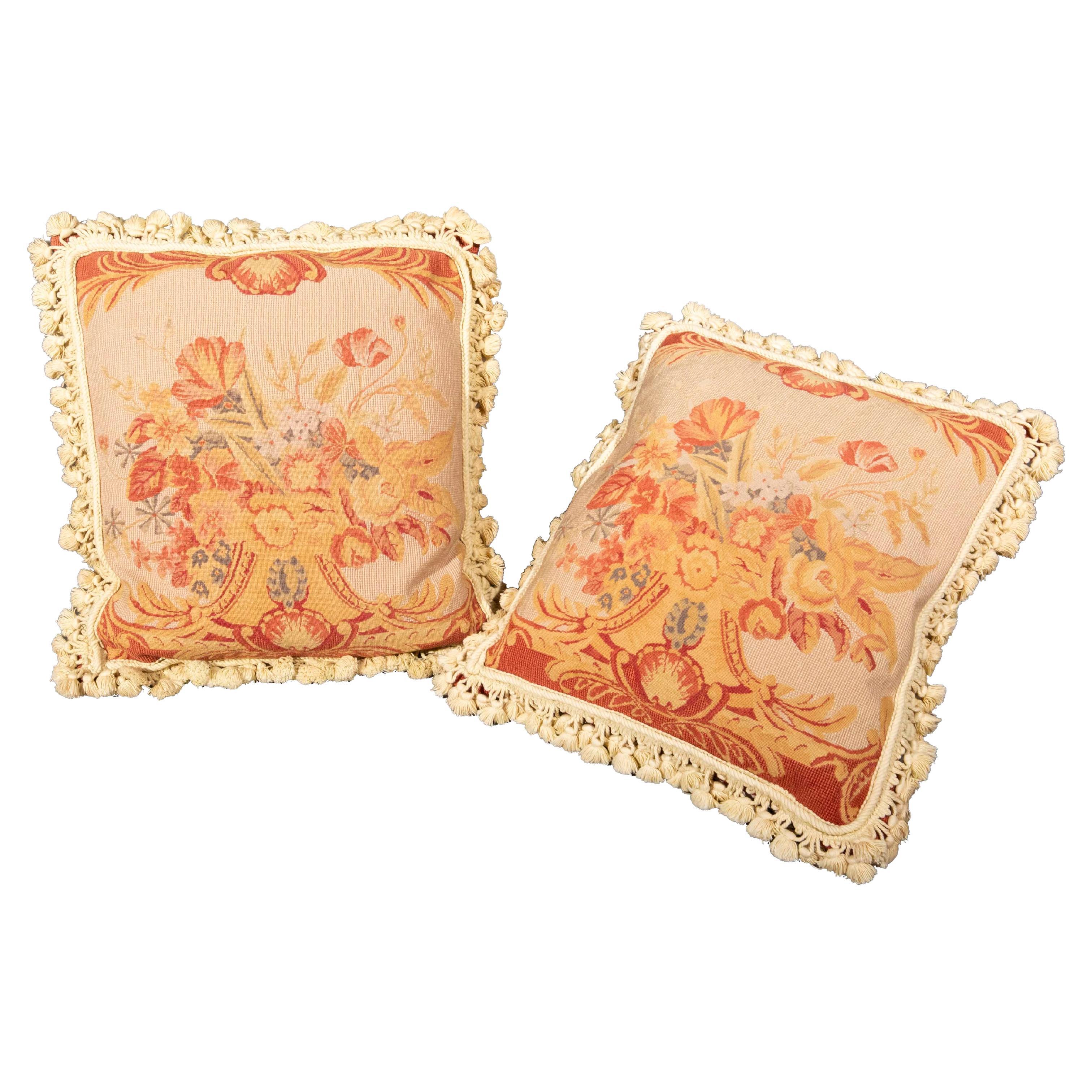 Pair of Antique Tapestry Pillows or Cushions, 19th Century For Sale