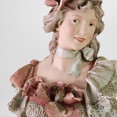 Pair Of Antique Teplitz Amphora Porcelain Busts of Women C1900