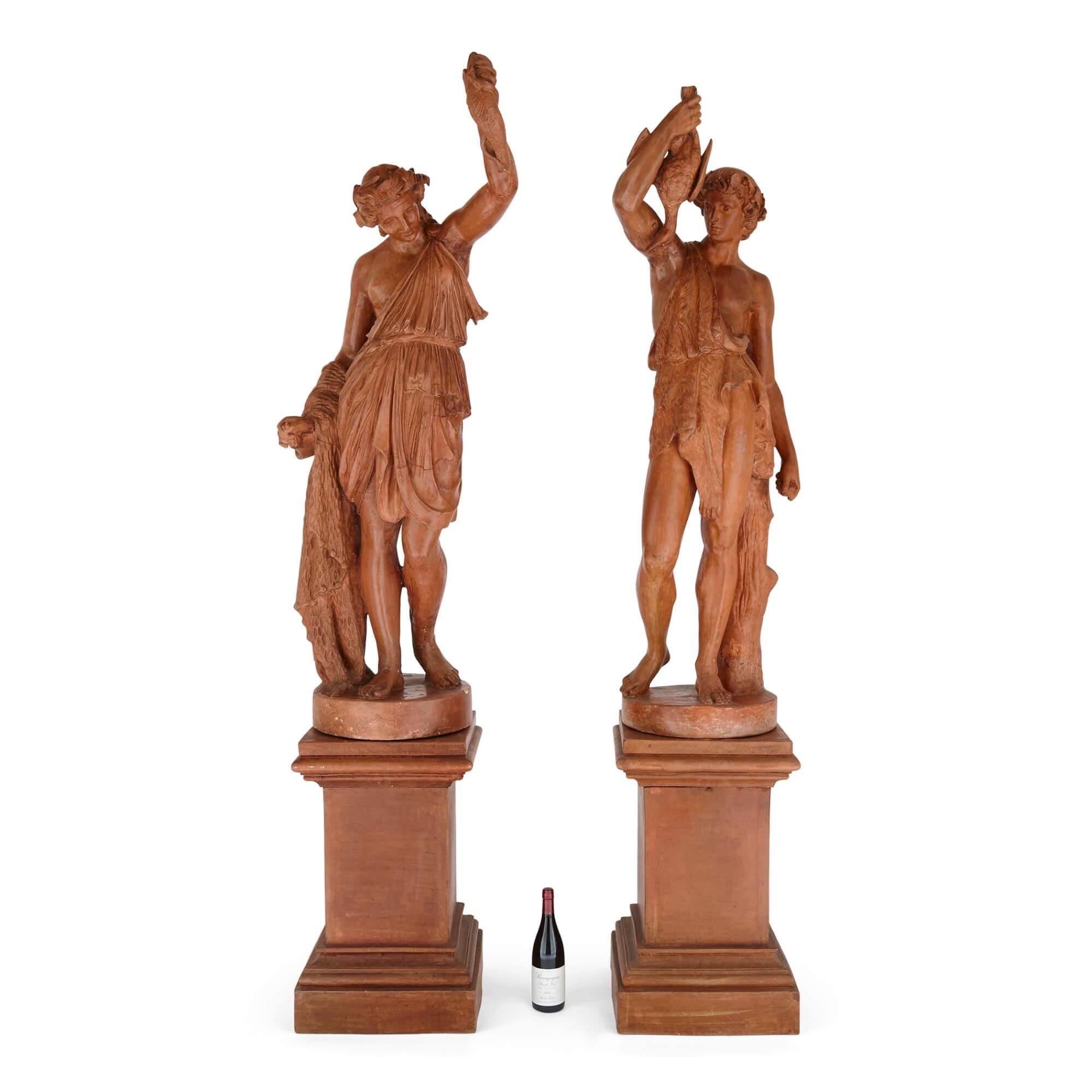 Pair of antique terracotta allegorical figures For Sale 4