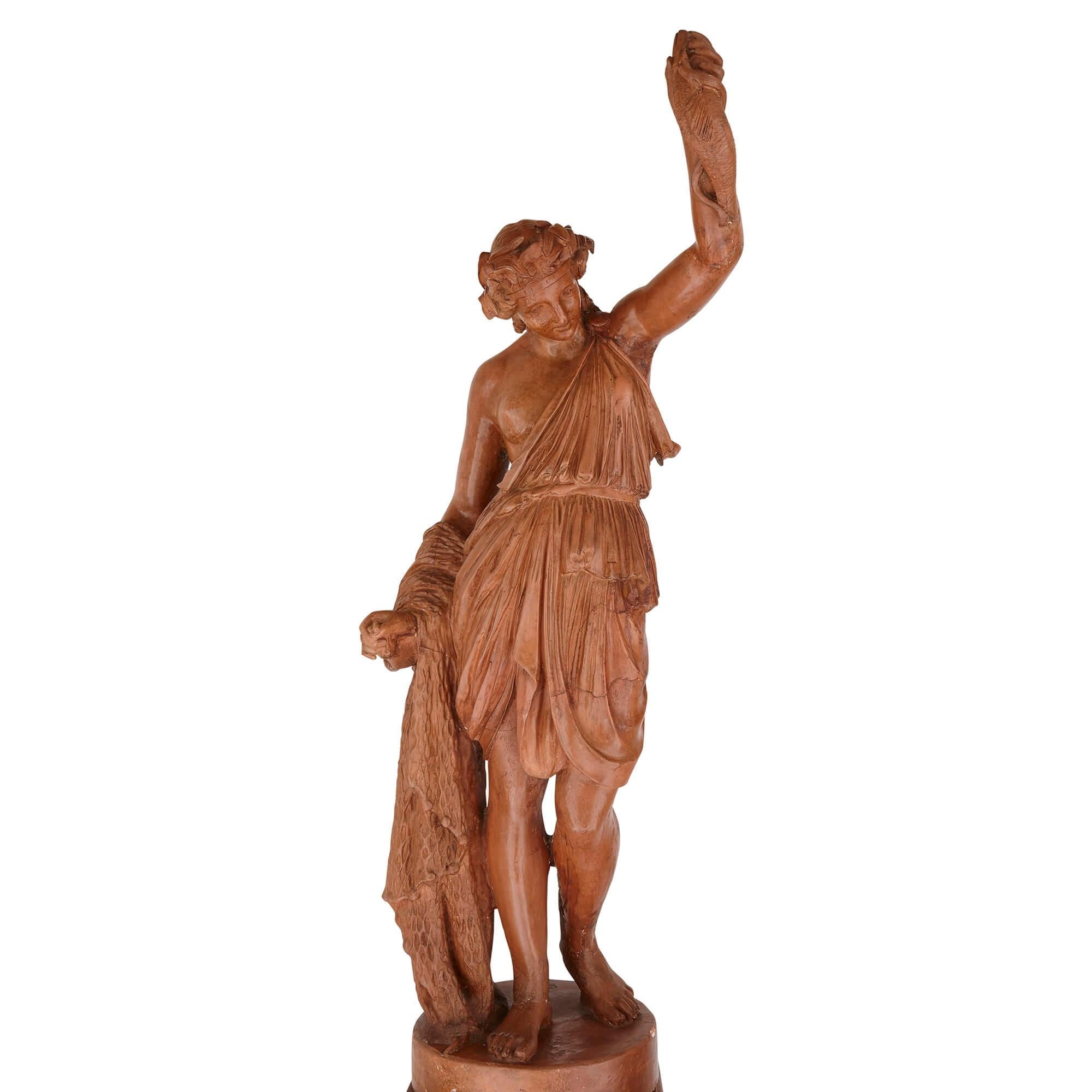 French Pair of antique terracotta allegorical figures For Sale