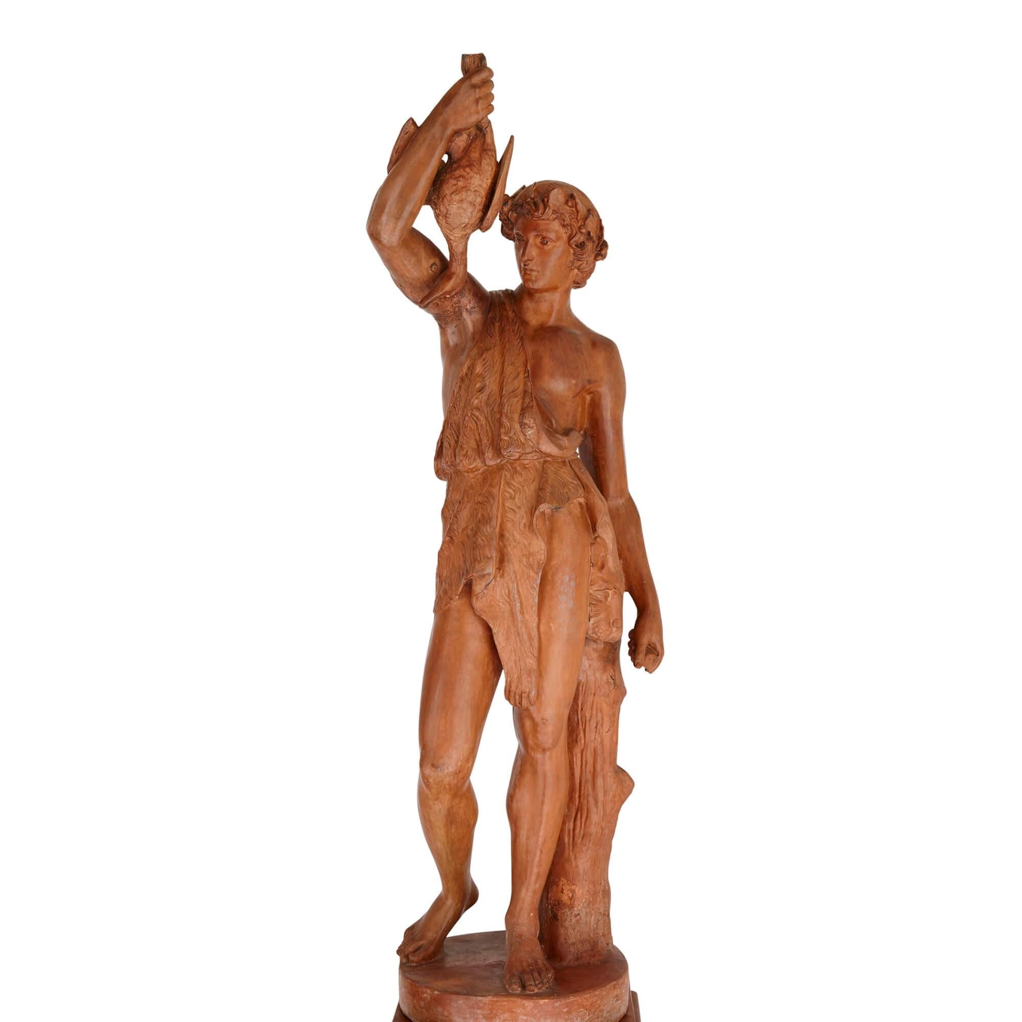 Pair of antique terracotta allegorical figures In Good Condition For Sale In London, GB