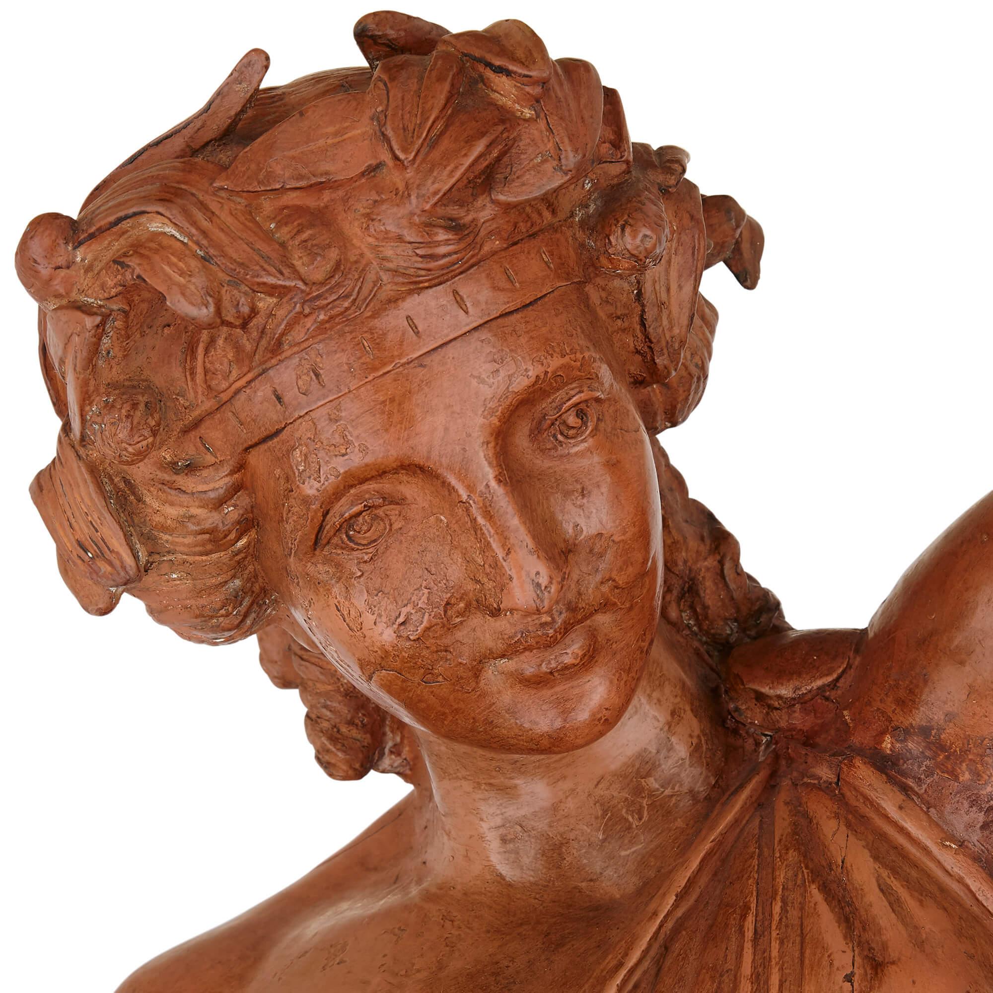 19th Century Pair of antique terracotta allegorical figures For Sale