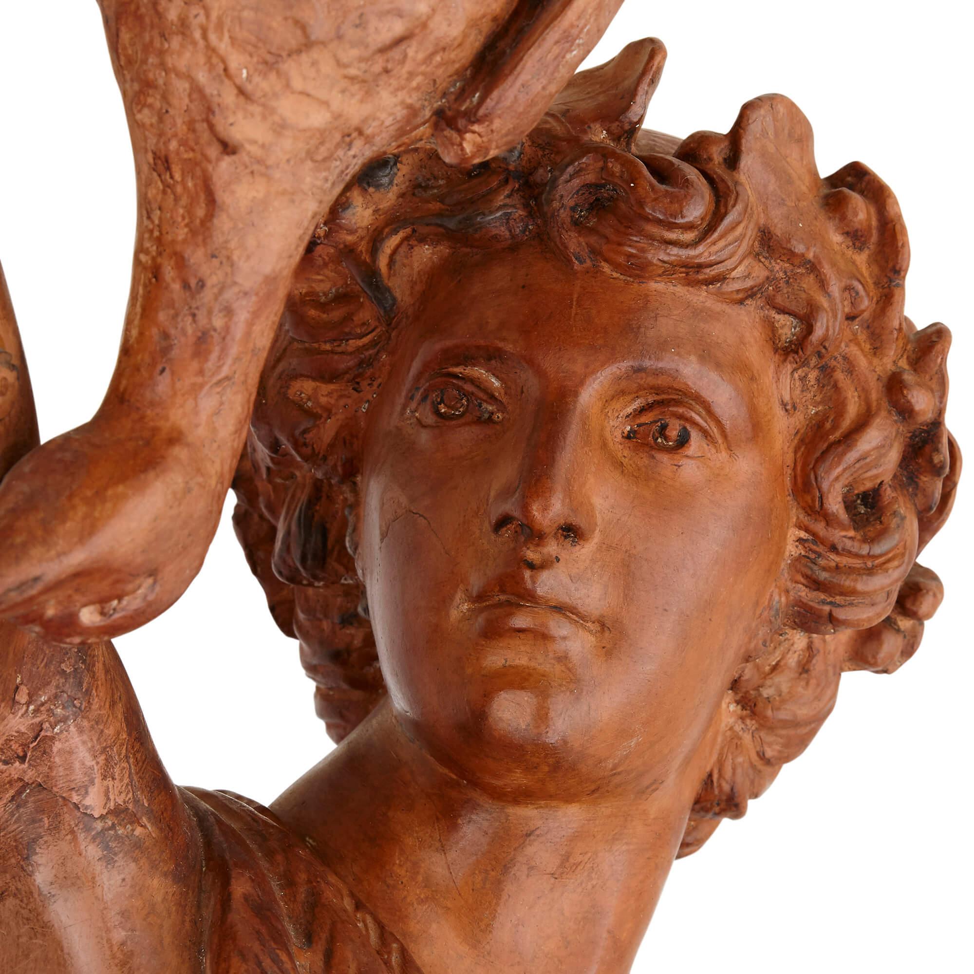 Français Paire de figures allégoriques anciennes en terre cuite