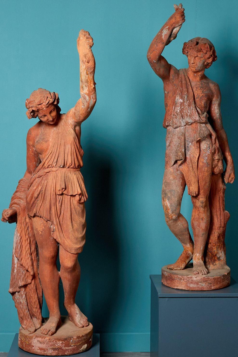 Pair of Antique Terracotta Figures by John Matthews In Good Condition For Sale In Wormelow, Herefordshire