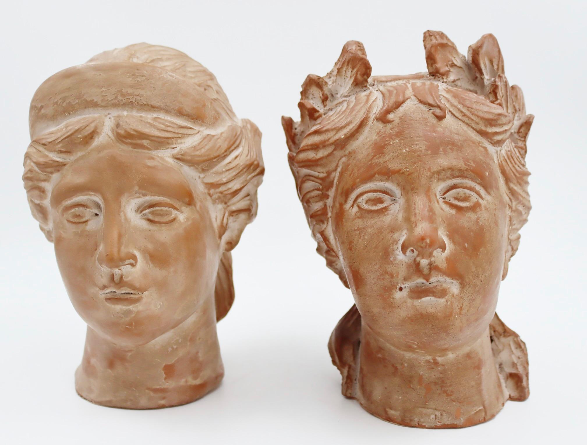 Modern Pair of Antique Terracotta Heads, 20th Century