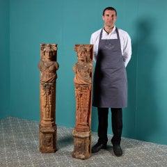 Paar antike Terrakotta-Hermen im klassischen Design