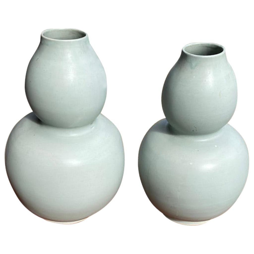 Pair of Antique Thai Double Gourd Vases