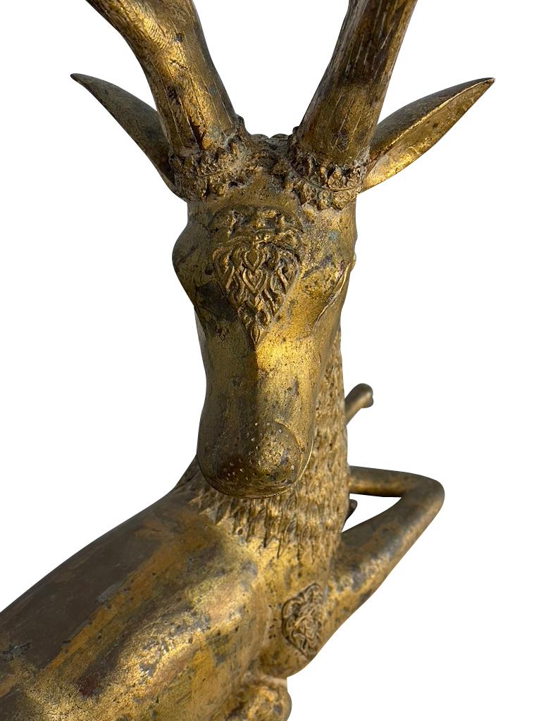 Pair of Antique Thai Gilt Bronze Buddhist Temple Deer  For Sale 8