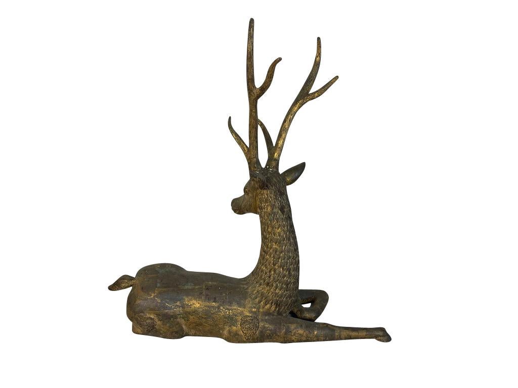 Pair of Antique Thai Gilt Bronze Buddhist Temple Deer  For Sale 9