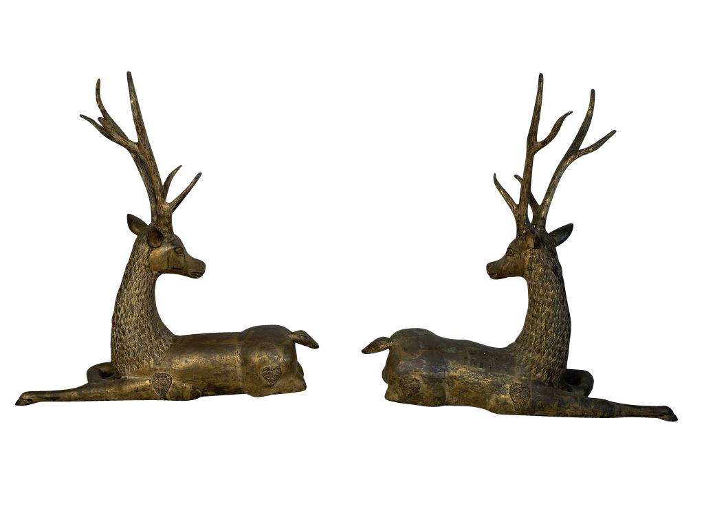 Pair of Antique Thai Gilt Bronze Buddhist Temple Deer  For Sale 10
