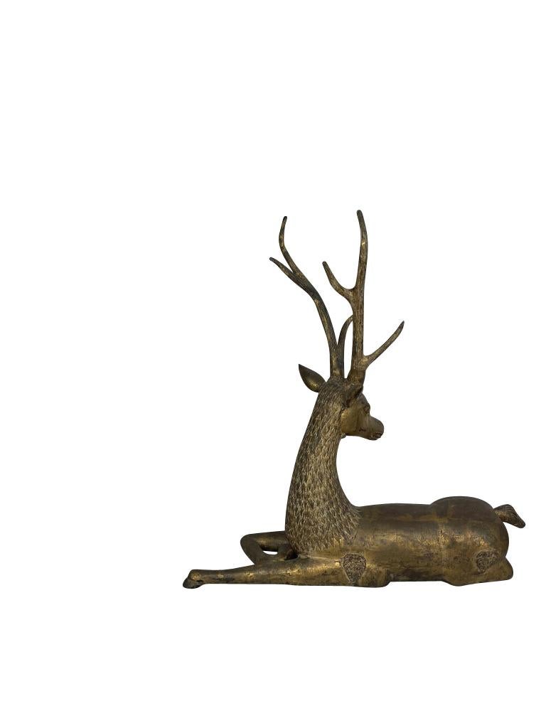 19th Century Pair of Antique Thai Gilt Bronze Buddhist Temple Deer  For Sale
