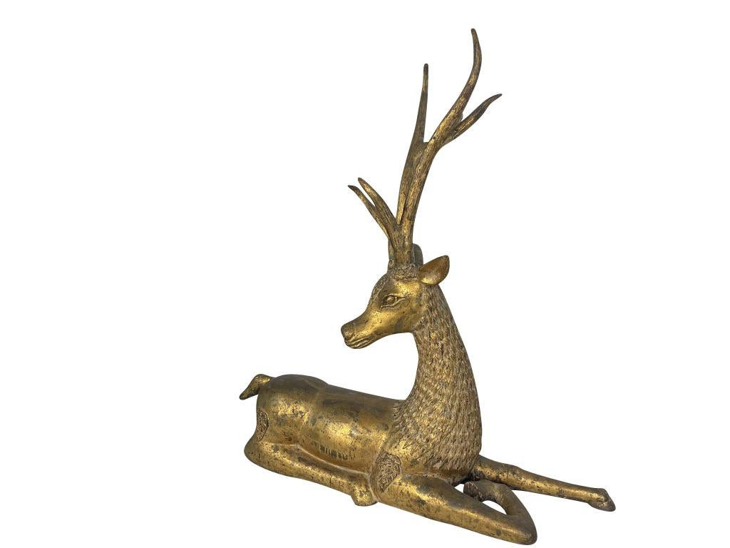 Pair of Antique Thai Gilt Bronze Buddhist Temple Deer  For Sale 1