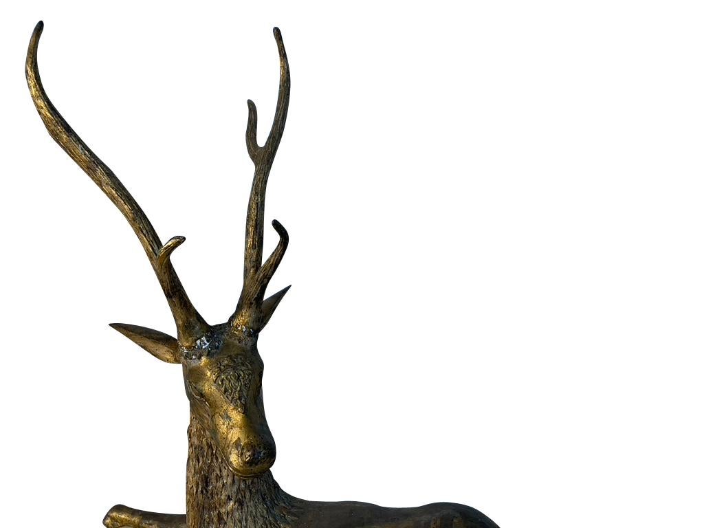 Pair of Antique Thai Gilt Bronze Buddhist Temple Deer  For Sale 2