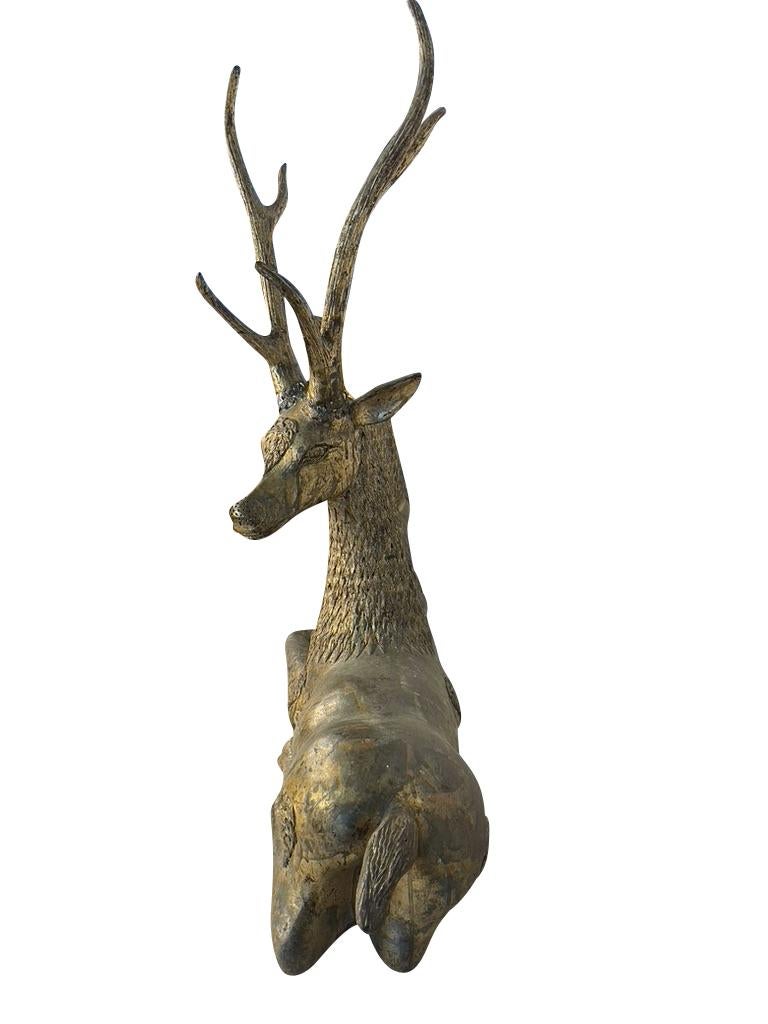 Pair of Antique Thai Gilt Bronze Buddhist Temple Deer  For Sale 3