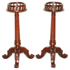 Pair of Antique Thomas Chippendale Hand Carved Jardiniere Plant Stands Pedestals