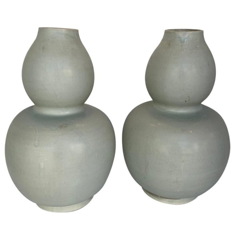 Ceramic Pair of Antique Tibetan Gourd Vases For Sale
