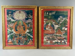Pair of Antique Tibetan Thangkas Depicting Buddhist Masters, 19th C. or earlier