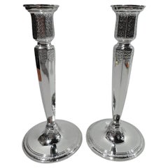 Pair of Antique Tiffany Art Deco Sterling Silver Candlesticks