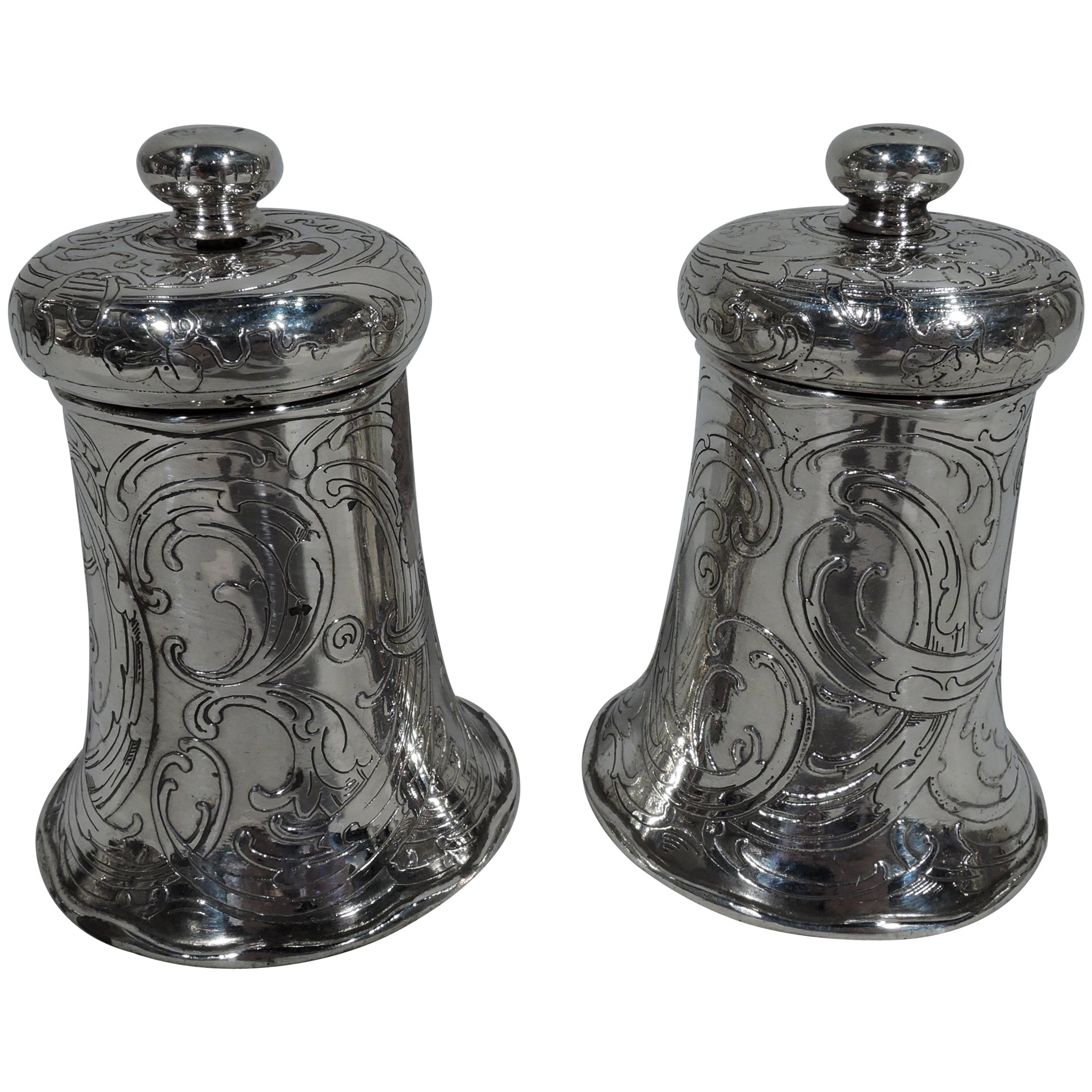 Pair of Antique Tiffany Art Nouveau Sterling Silver Pepper Grinders