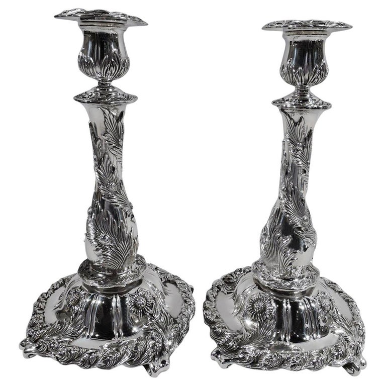 Pair of Antique Tiffany Chrysanthemum Sterling Silver Candlesticks For Sale at 1stDibs antique