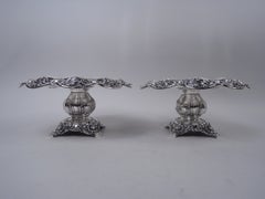 Pair of Antique Tiffany Chrysanthemum Sterling Silver Compotes