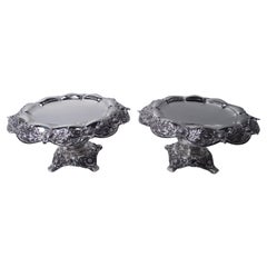 Pair of Antique Tiffany Chrysanthemum Sterling Silver Compotes