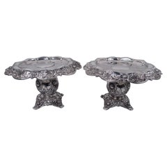 Pair of Antique Tiffany Chrysanthemum Sterling Silver Compotes