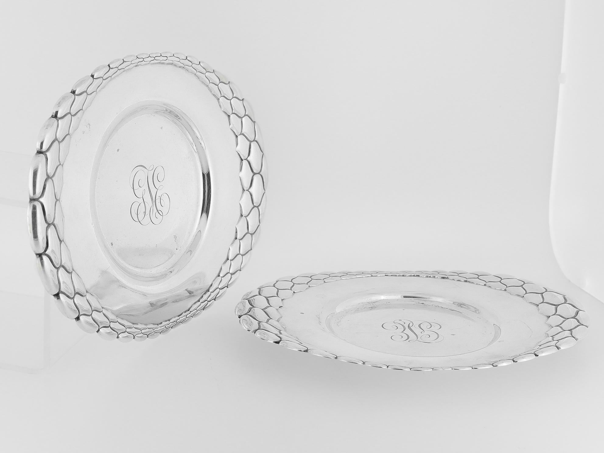 Women's or Men's Pair of Antique Tiffany & Co. Sterling Silver Plates with 'G.S.E.' Monogram For Sale