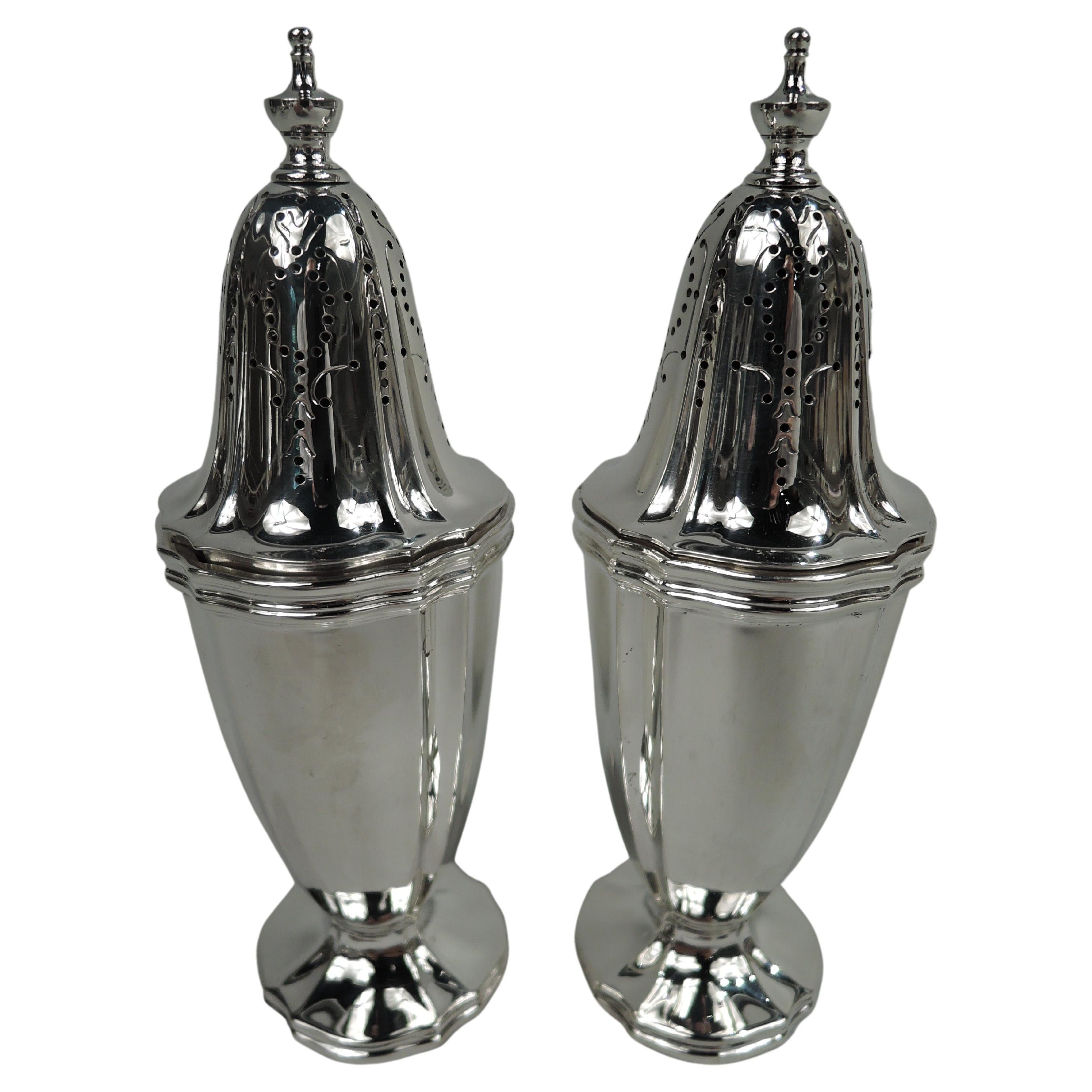 Pair of Antique Tiffany Edwardian Classical Salt & Pepper Shakers For Sale
