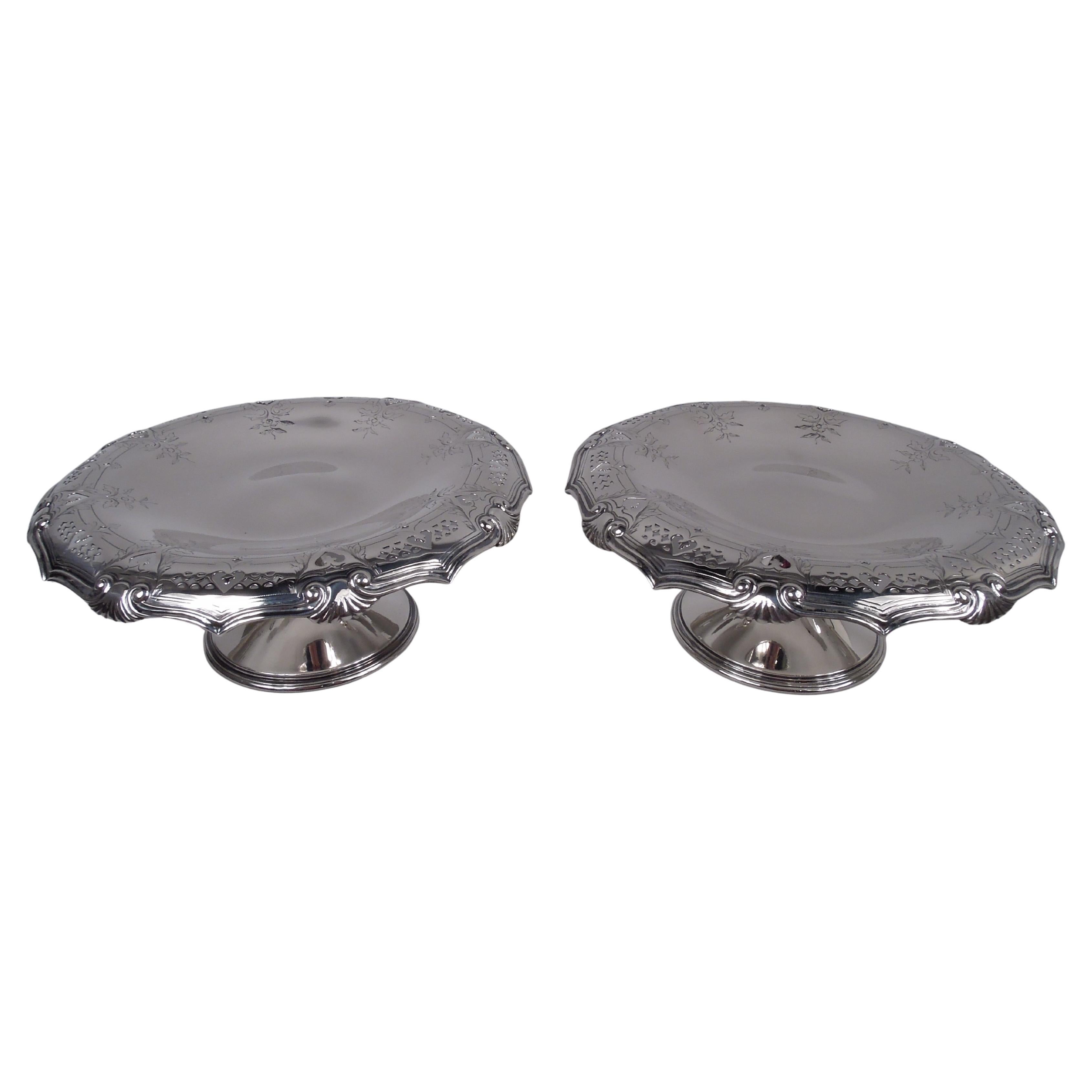 Pair of Antique Tiffany Edwardian Classical Sterling Silver Compotes