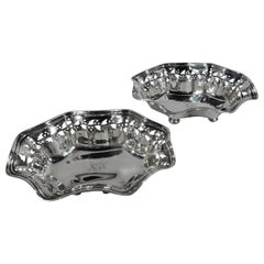 Pair of Antique Tiffany Edwardian Pierced Sterling Silver Nut Dishes