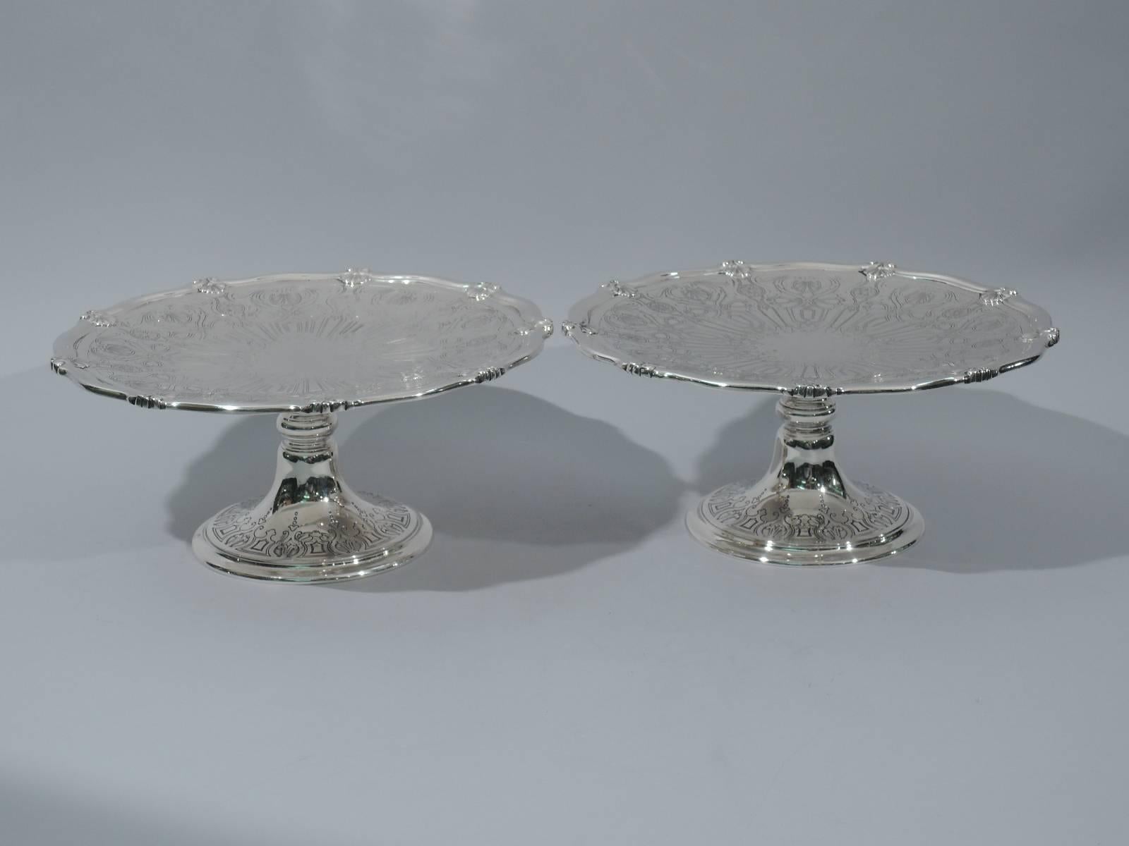 Pair of Antique Tiffany Edwardian Sterling Silver Compotes with Scallop Shells 6