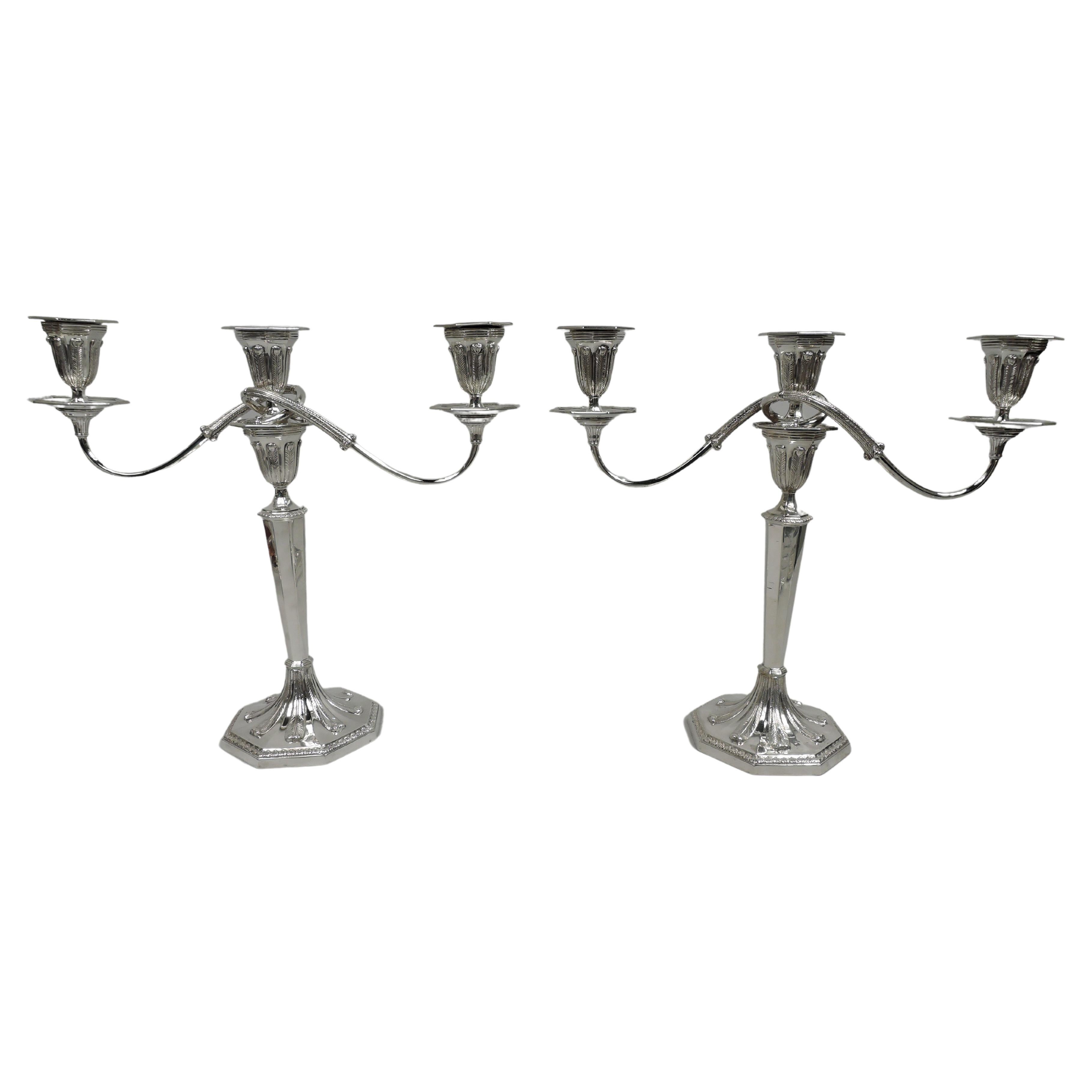 Pair of Antique Tiffany English Neoclassical 3-Light Candelabra For Sale