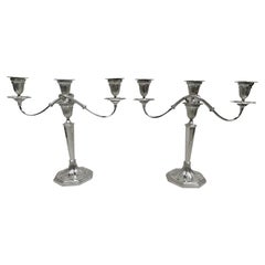 Pair of Antique Tiffany English Neoclassical 3-Light Candelabra