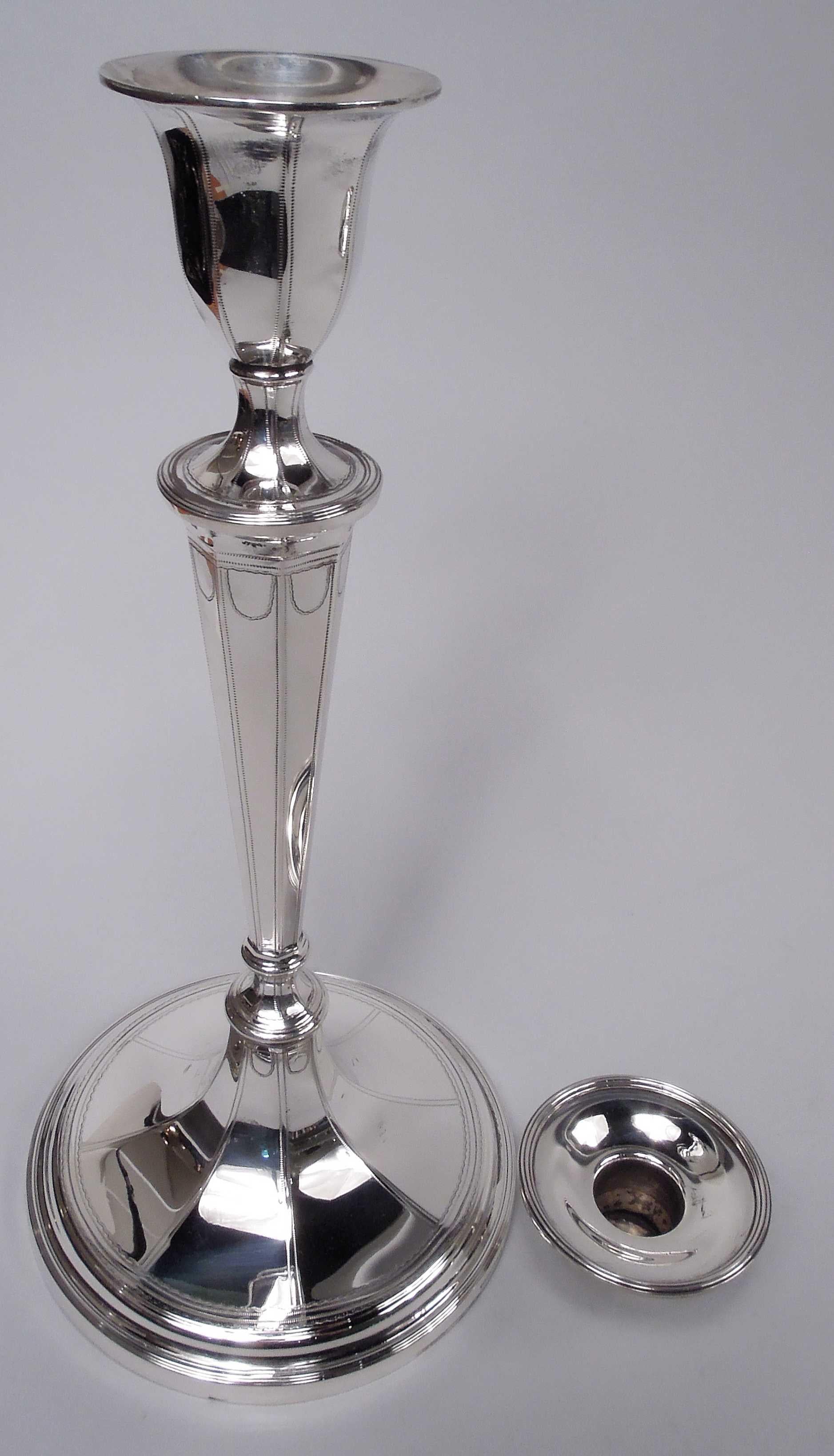American Pair of Antique Tiffany English Neoclassical Candlesticks   For Sale