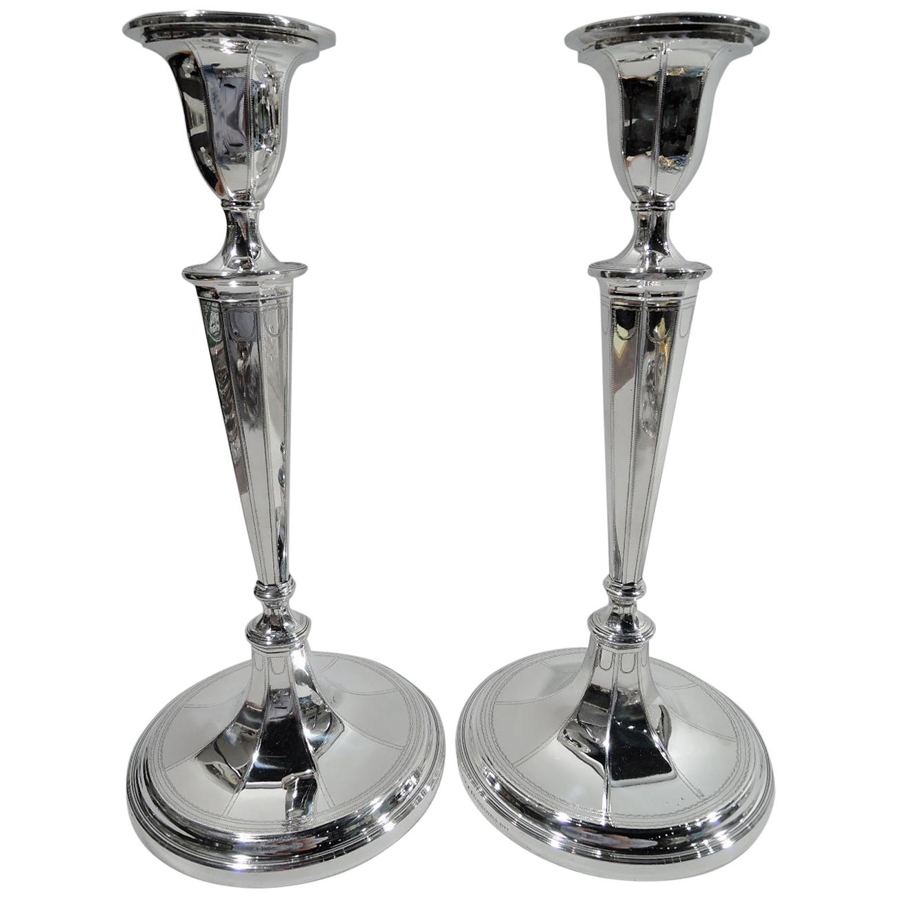 Pair of Antique Tiffany English Neoclassical Candlesticks