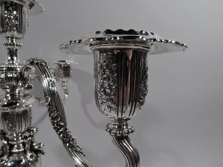 Pair of Antique Tiffany Rococo Cherub and Garland 4Light Candelabra