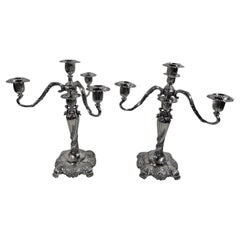 Paire de candélabres anciens Tiffany Rococo Cherub & Garland à 4 lumières