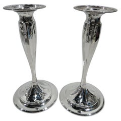 Pair of Antique Tiffany Sterling Silver Star Candlesticks