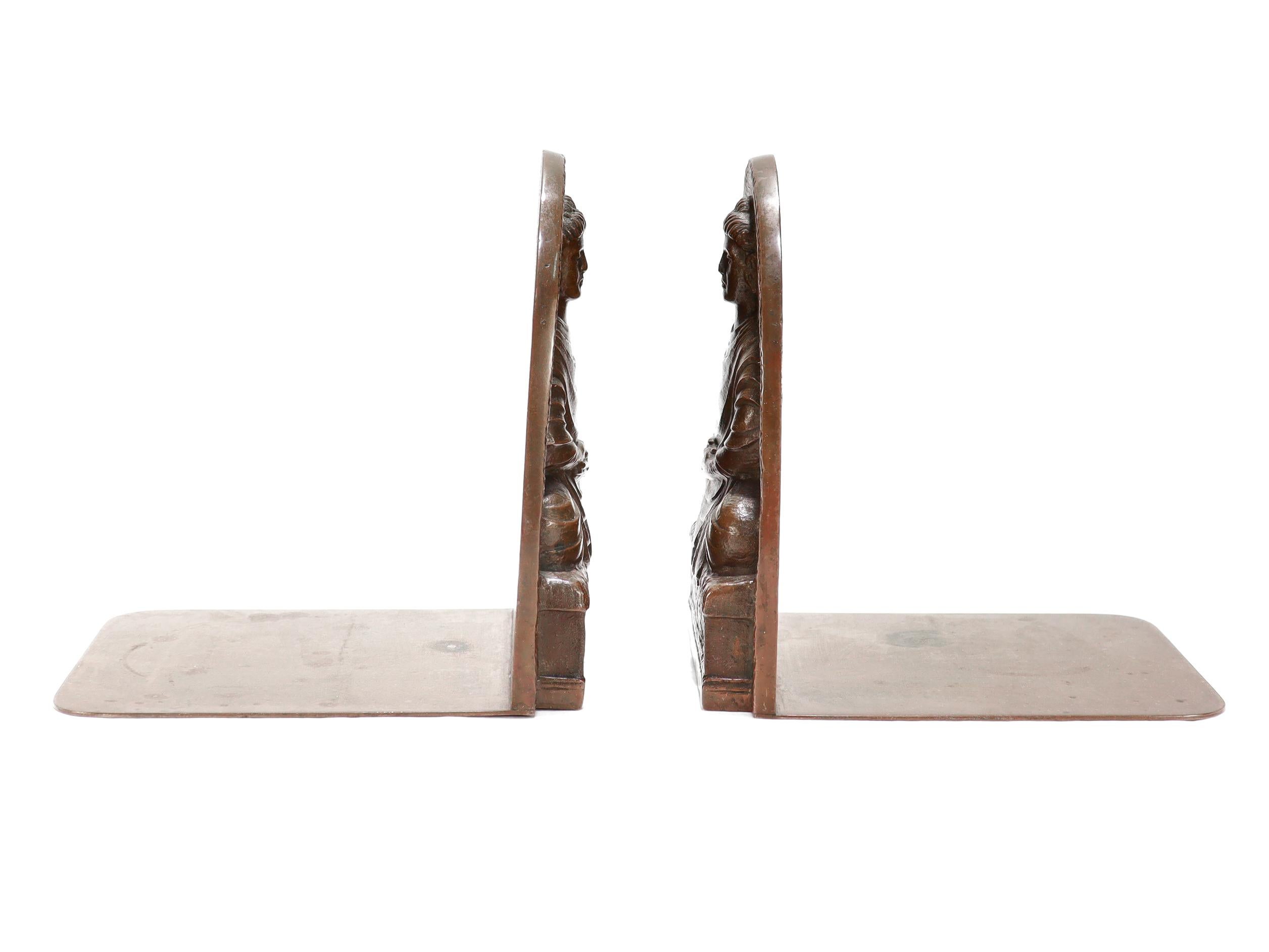 Pair of Antique Tiffany Studio New York Bronze Buddha Bookends No. 1025 In Good Condition For Sale In Philadelphia, PA