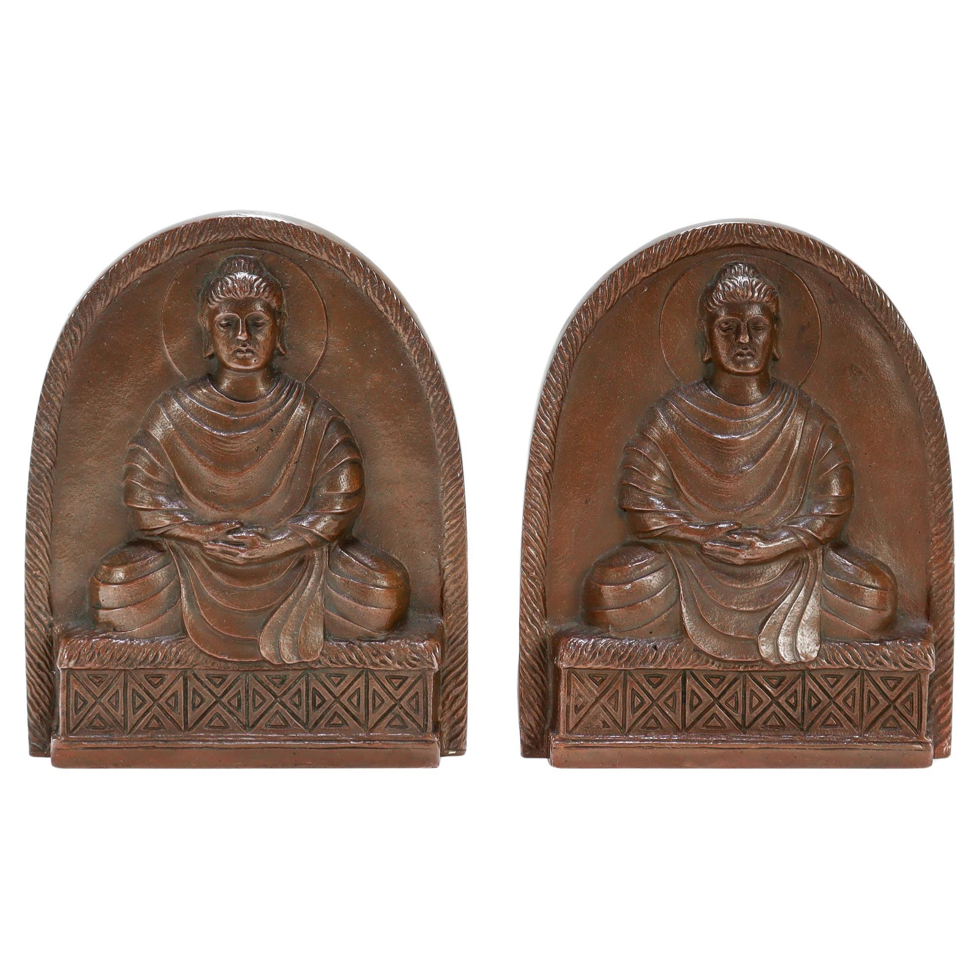 Paar antike Tiffany Studio New York Bronze-Buddha-Buchstützen Nr. 1025 aus Bronze, Paar