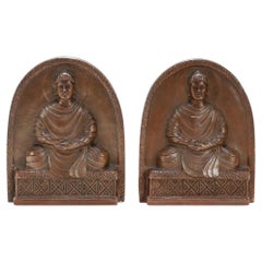 Paire de serre-livres anciens Bouddha en bronze de Tiffany Studio New York n° 1025