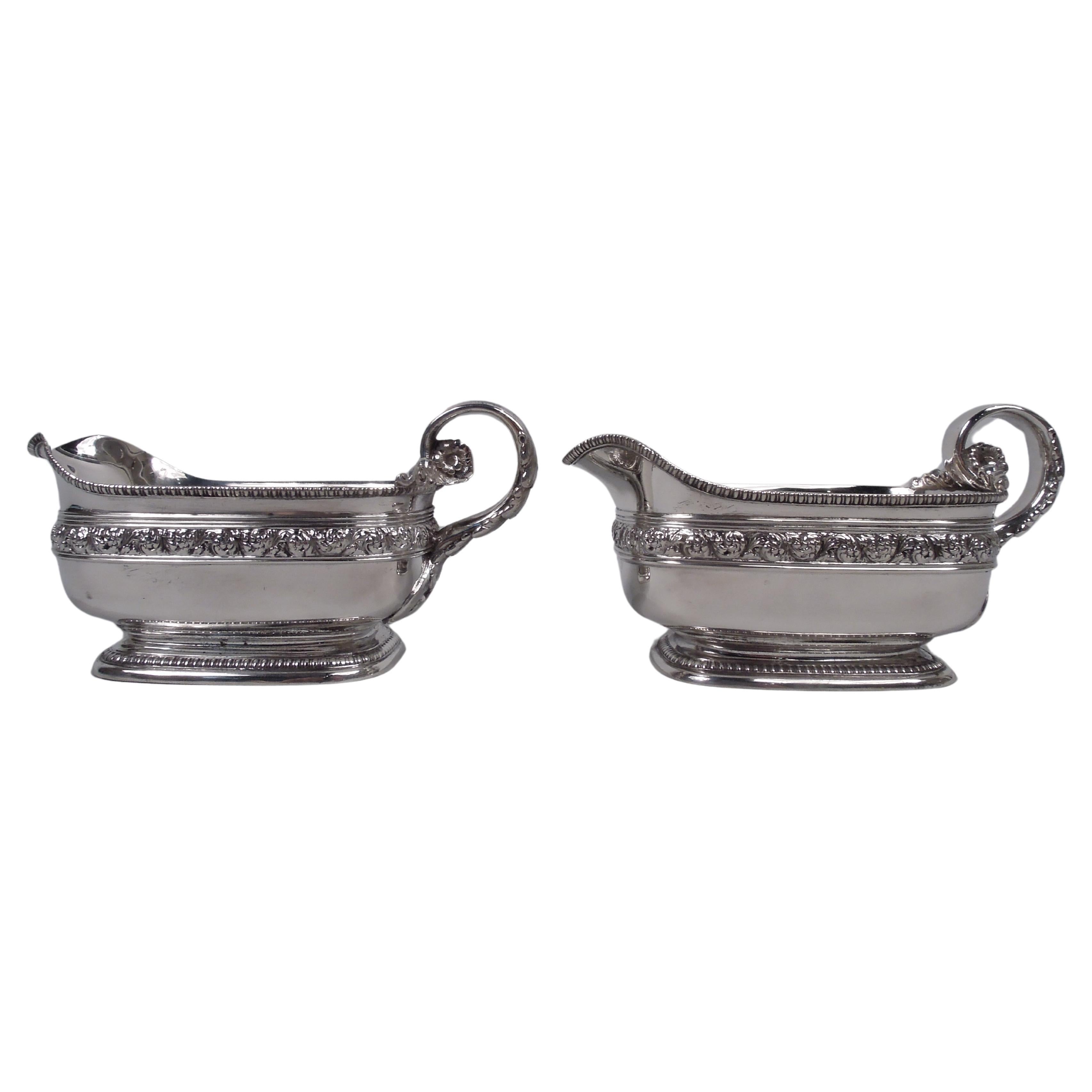 Pair of Antique Tiffany Victorian Classical Sterling Silver Sauceboats For Sale