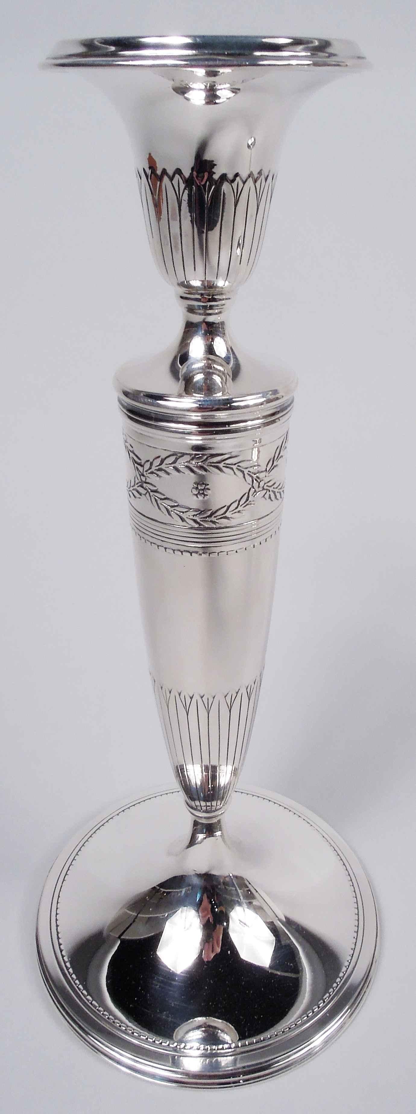 Regency Revival Pair of Antique Tiffany Winthrop Sterling Silver Candlesticks